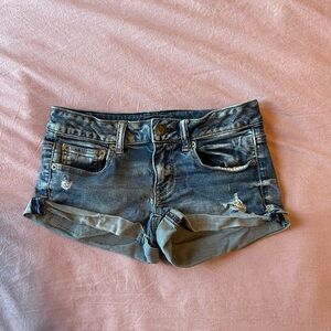 American Eagle Outfitters Distressed Rolled Cuff Denim Shorts - Blue